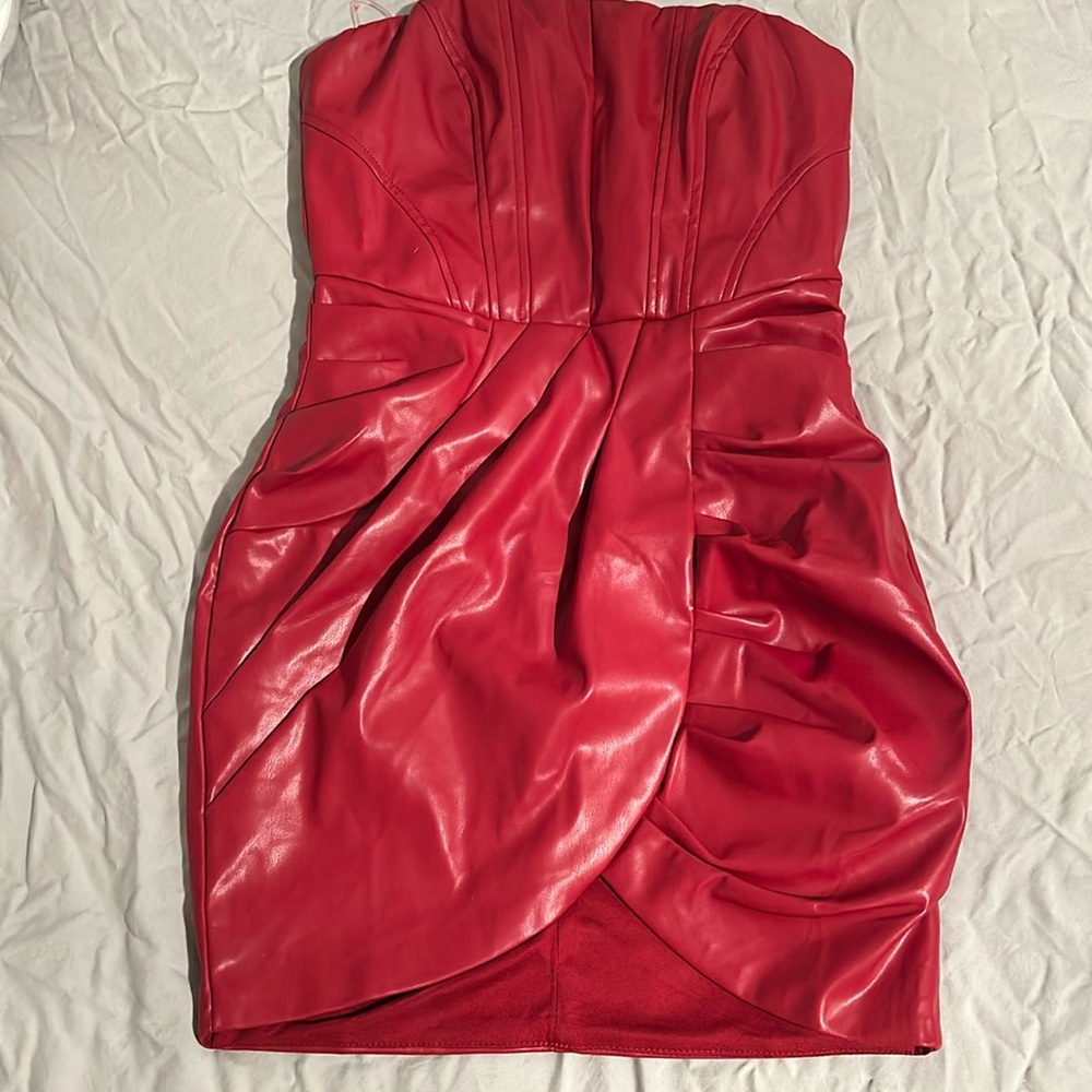 Faux Leather Mini Dress - Red
